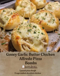 Delicious chicken Alfredo pizza bombs with gooey garlic butter