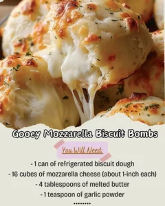Gooey mozzarella biscuit bombs filled with melted cheese, perfect for snacks.