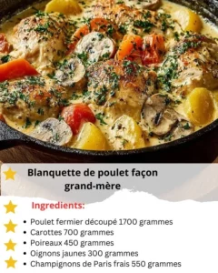 Delicious Grandmother-style Chicken Blanquette served in a bowl with herbs