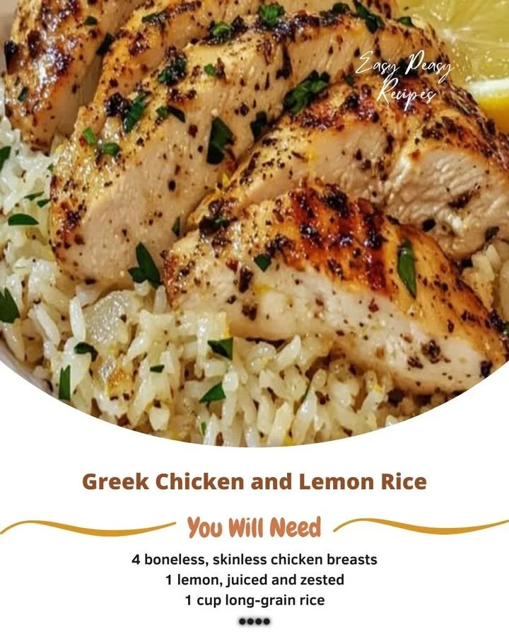 Plate of Greek Chicken served with lemon rice and fresh herbs