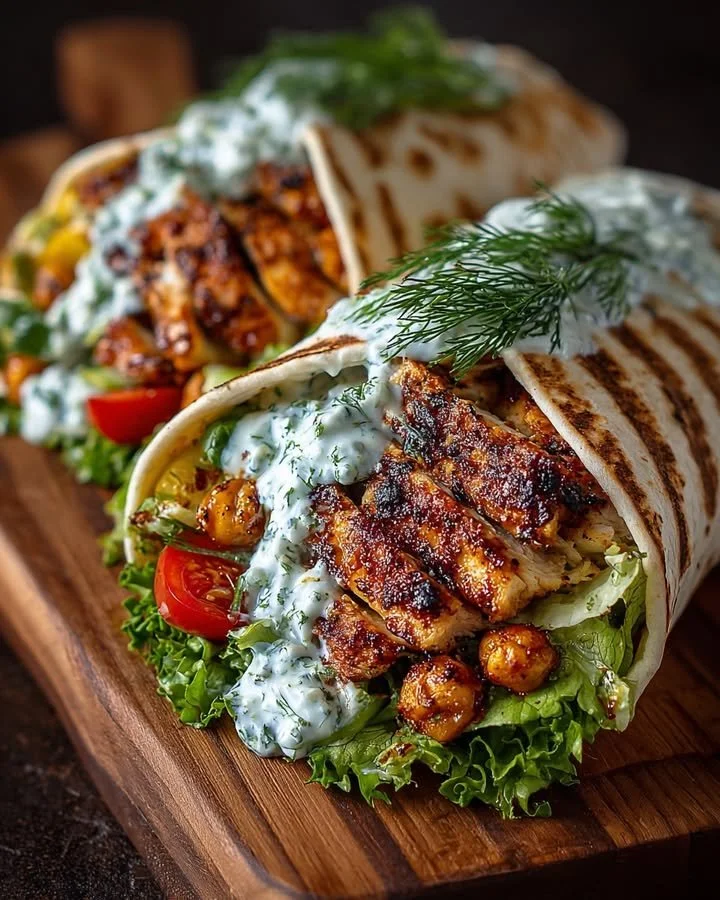 Greek Chicken Wraps with Tzatziki & Crispy Chickpeas