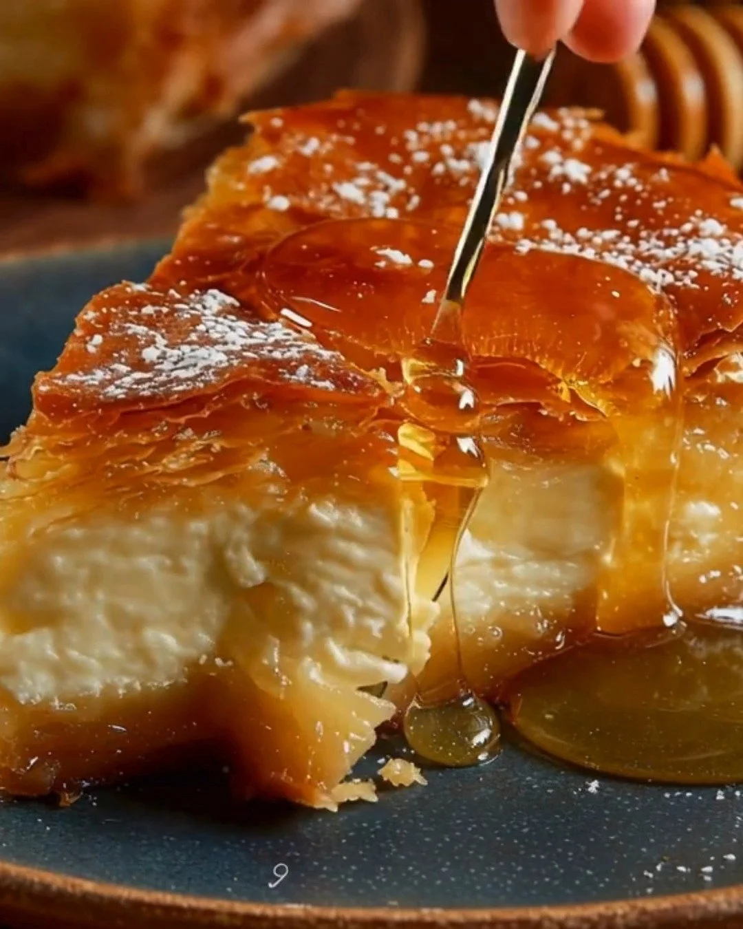 Delicious Greek Honey Pie with a golden honey glaze and flaky pastry