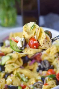 Delicious Greek Pasta Salad with fresh ingredients and feta cheese