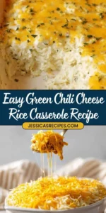 Delicious Green Chili Rice Casserole in a baking dish ready to serve
