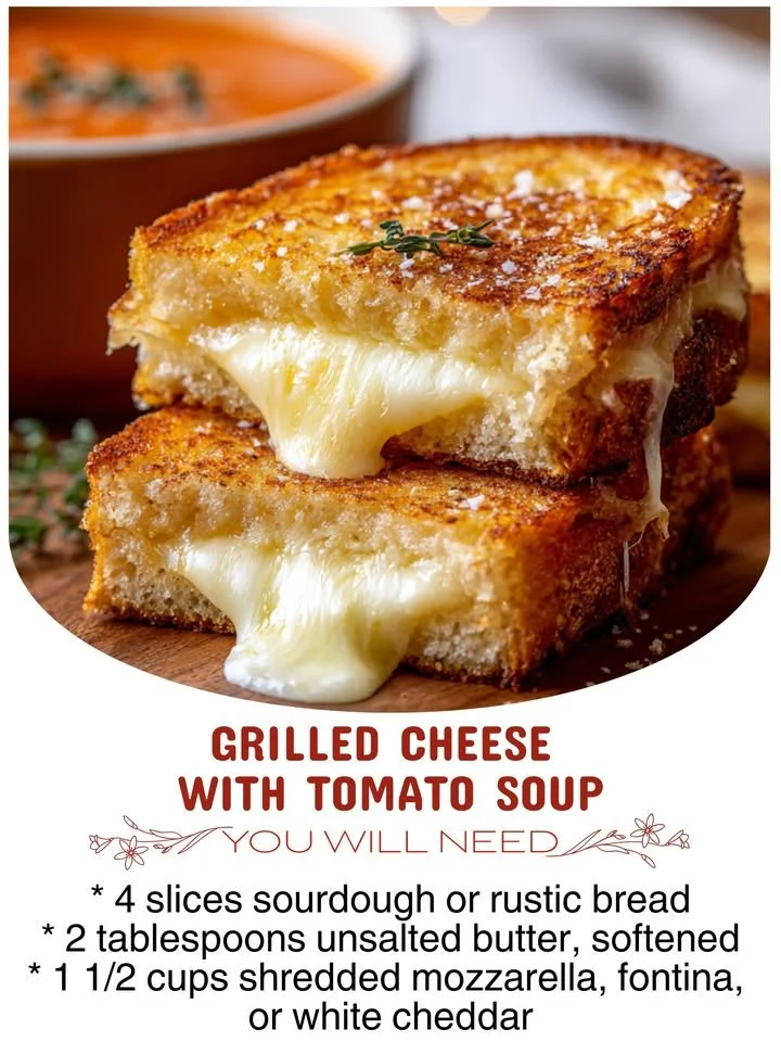 Grilled cheese sandwich served with a bowl of delicious tomato soup