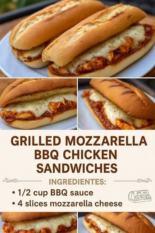 Grilled mozzarella BBQ chicken sandwich with fresh toppings and a toasted bun