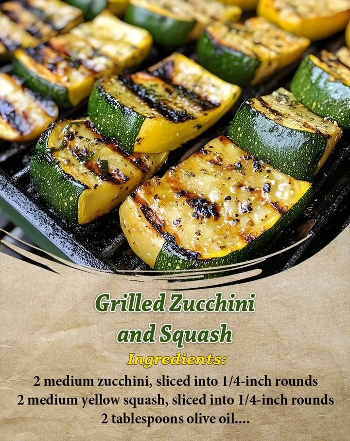 Plate of grilled zucchini and squash garnished with herbs