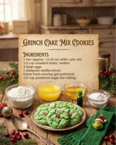 Festive Grinch cookies made from cake mix, perfect for holiday celebrations.