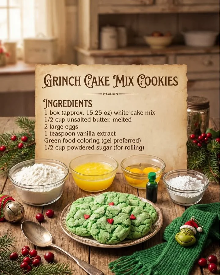 Festive Grinch cookies made from cake mix, perfect for holiday celebrations.