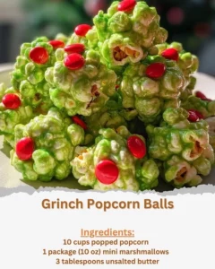 Colorful Grinch popcorn balls for holiday snacking