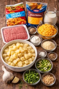 Ground beef and creamy mashed potato bake topped with golden cheese.