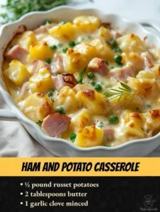 Delicious Ham and Potato Casserole served in a baking dish
