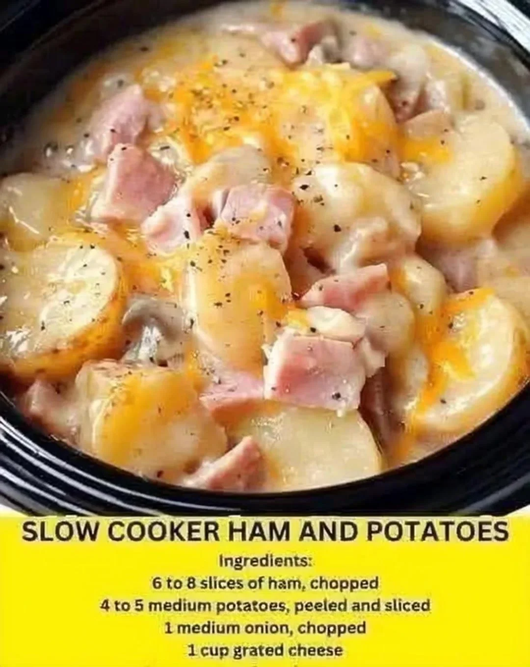 Delicious Ham and Potato Casserole in a crockpot ready to serve.