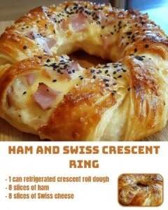 Ham and Swiss Crescent Ring baked and served on a platter