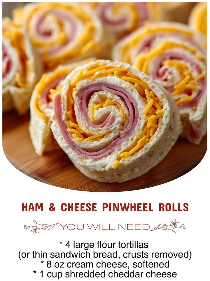 Ham & Cheese Pinwheel Rolls appetizer with cheese and ham filling