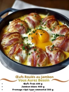 Ham roll eggs served on a plate with herbs and spices.