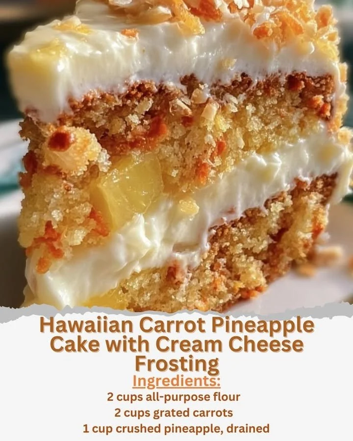 Delicious Hawaiian Carrot Pineapple Cake with Cream Cheese Frosting on a plate