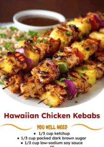 Hawaiian Chicken Kebabs grilled with pineapple and bell peppers