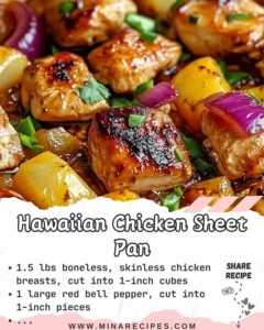 Hawaiian Chicken Sheet Pan with colorful vegetables and spices.
