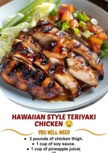 Hawaiian Style Teriyaki Chicken with colorful vegetables and garnishes