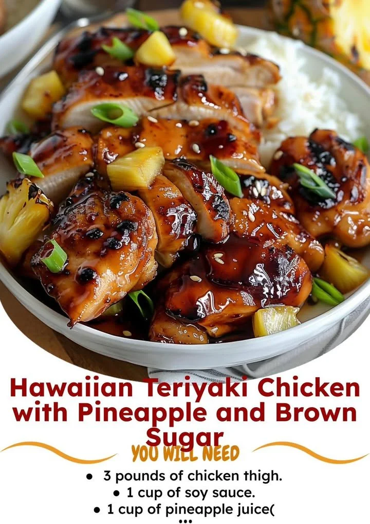 Delicious Hawaiian Teriyaki Chicken with pineapple and brown sugar garnish