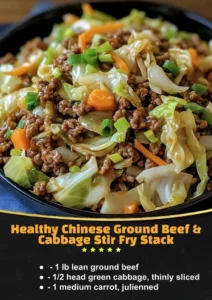 Healthy Chinese beef cabbage stir fry with ground beef and vegetables