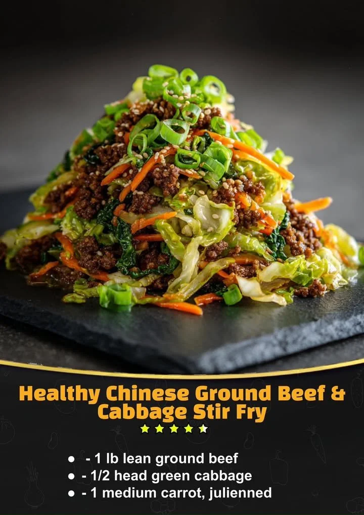 Healthy Chinese ground beef and cabbage stir fry served in a bowl