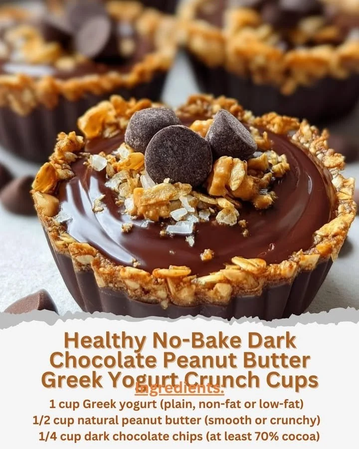 Healthy No-Bake Dark Chocolate Peanut Butter Greek Yogurt Crunch Cups