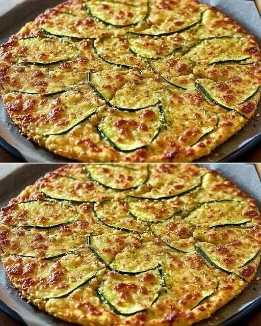 Healthy zucchini and oatmeal pizza crust on a wooden cutting board