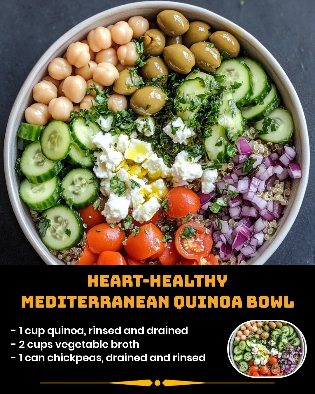 A vibrant Mediterranean Quinoa Bowl filled with fresh vegetables and quinoa