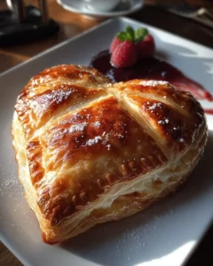 Heart-shaped Brie en Croûte with raspberry-rose jam served on a platter
