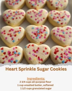 Heart sprinkle sugar cookies decorated with colorful sprinkles
