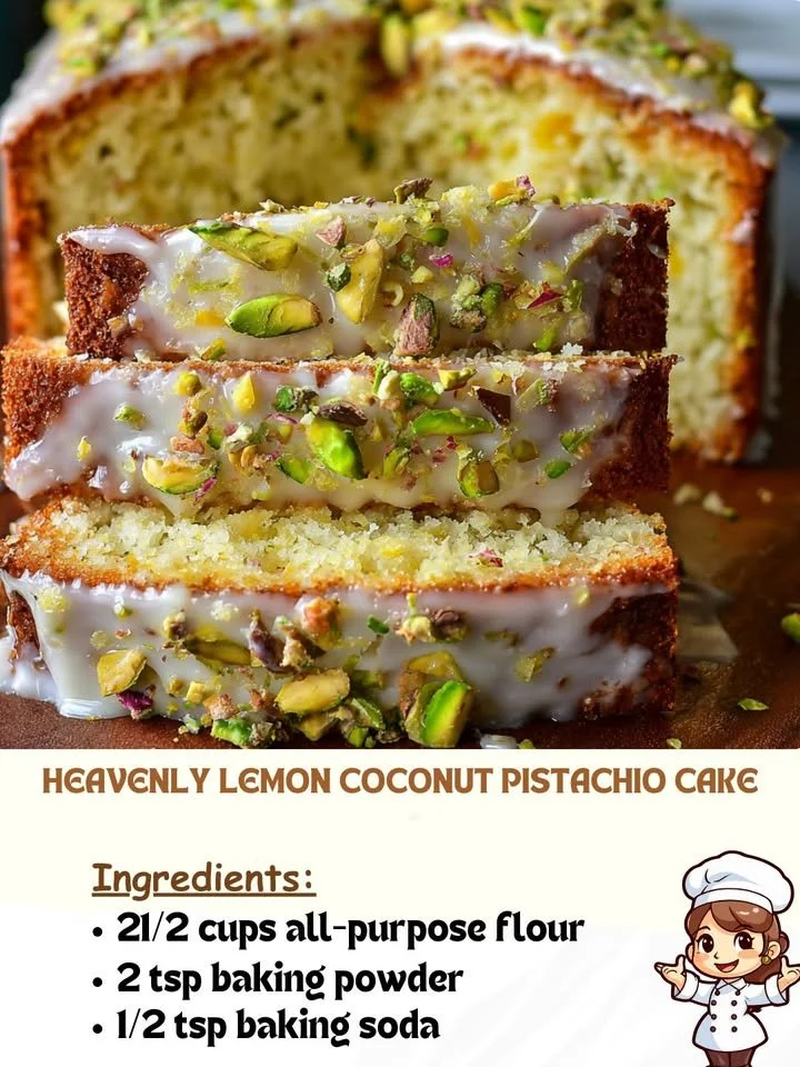 Heavenly Lemon Coconut Pistachio Cake with a creamy texture and vibrant toppings