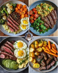 Juicy Herb Butter Steak served with roasted broccoli on a plate