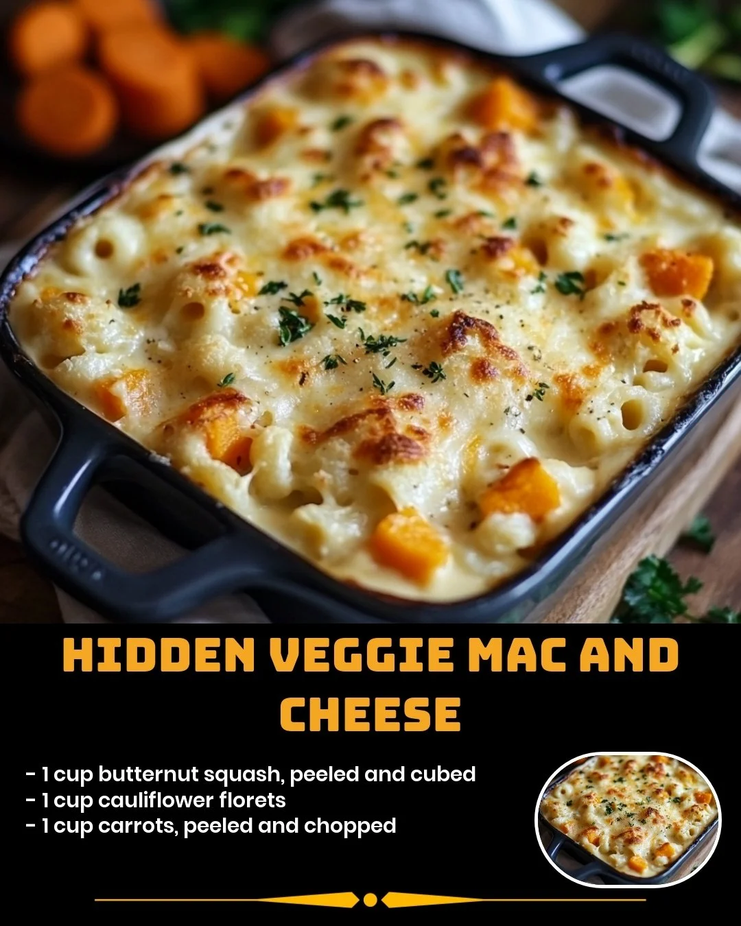 Bowl of Hidden Veggie Mac and Cheese topped with fresh herbs and veggies