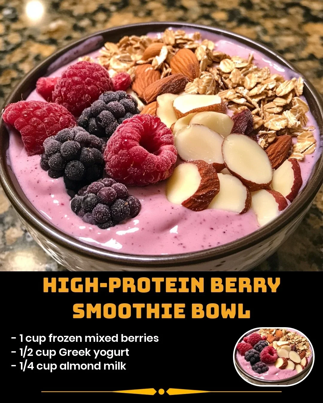 High-protein berry smoothie bowl topped with fresh berries and nuts