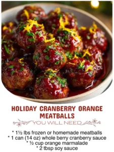 Holiday Cranberry Orange Meatballs served on a festive platter