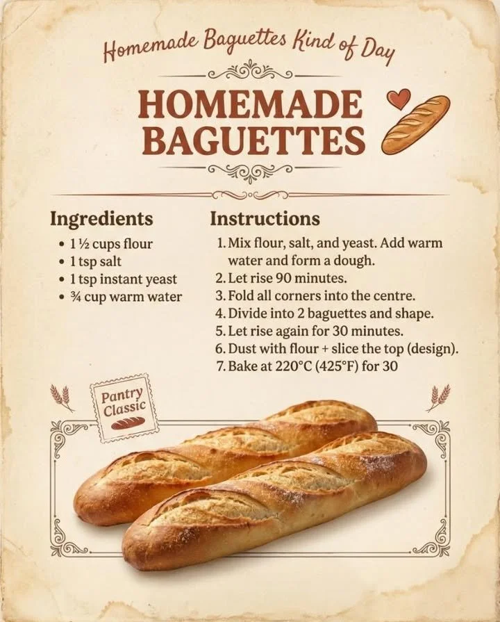 Freshly baked homemade baguettes cooling on a rack