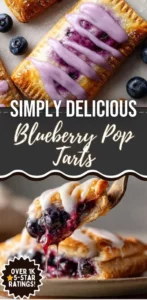 Homemade blueberry pop tarts on a plate with fresh blueberries