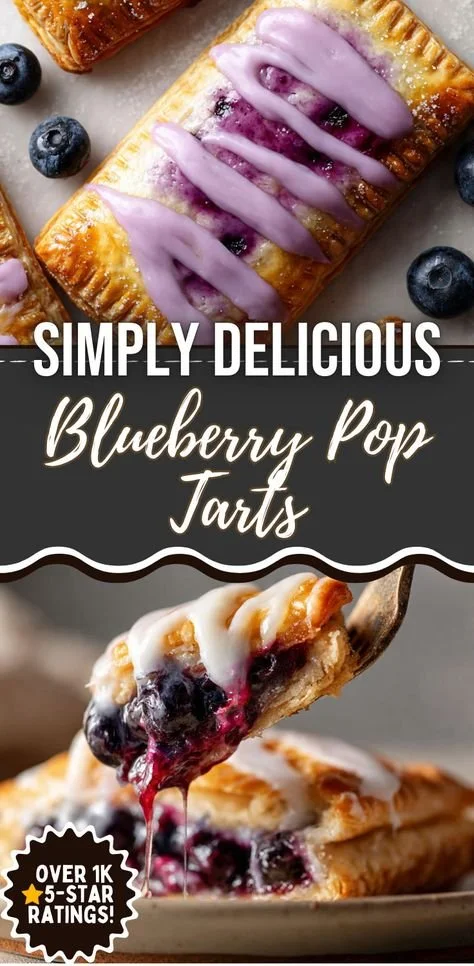 Homemade blueberry pop tarts on a plate with fresh blueberries