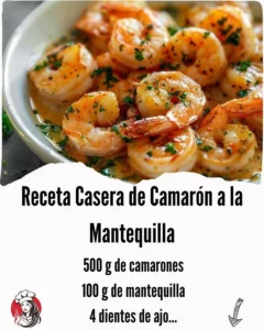 Delicious homemade butter shrimp served with herbs and spices.