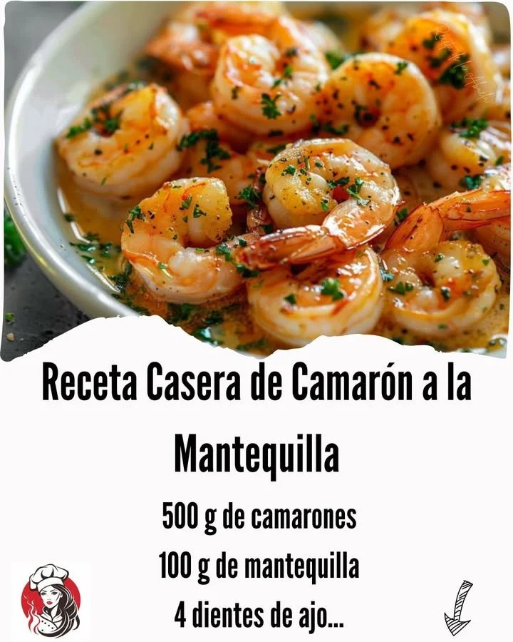 Delicious homemade butter shrimp served with herbs and spices.