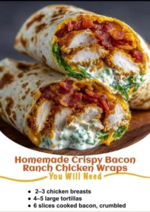 Delicious homemade crispy bacon ranch chicken wraps on a plate.
