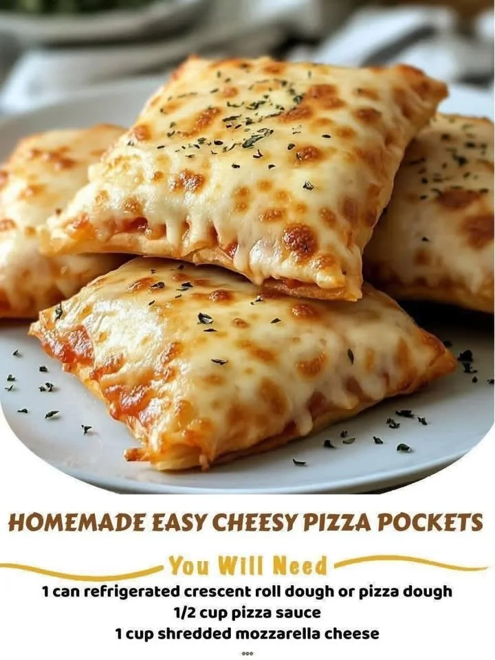 Homemade cheesy pizza pockets filled with gooey cheese and savory toppings