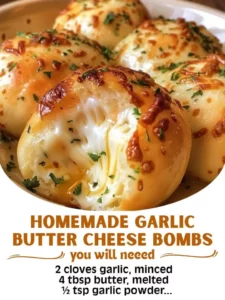 Homemade garlic butter cheese bombs fresh out of the oven, golden and cheesy.