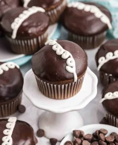 Delicious homemade Hostess chocolate cupcakes topped with rich chocolate frosting