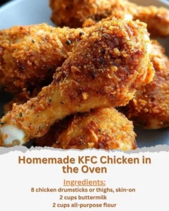 Homemade KFC chicken cooked in the oven, crispy and flavorful dish.