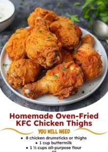 Delicious homemade KFC oven-fried chicken thighs on a plate