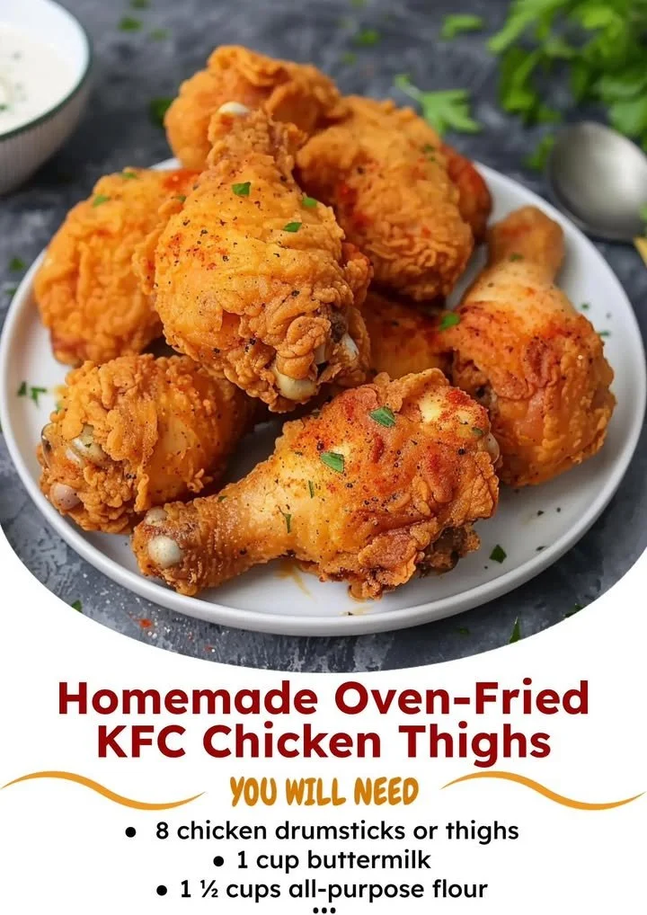 Delicious homemade KFC oven-fried chicken thighs on a plate