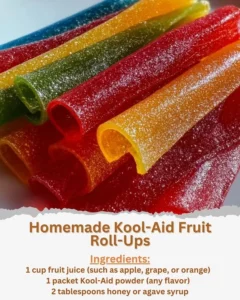 Homemade Kool-Aid Fruit Roll-Ups displayed on a colorful plate.